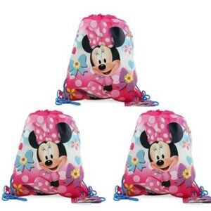 3 Pack Minnie Mouse Pink Drawstring Sling Bags Party Favor Gym